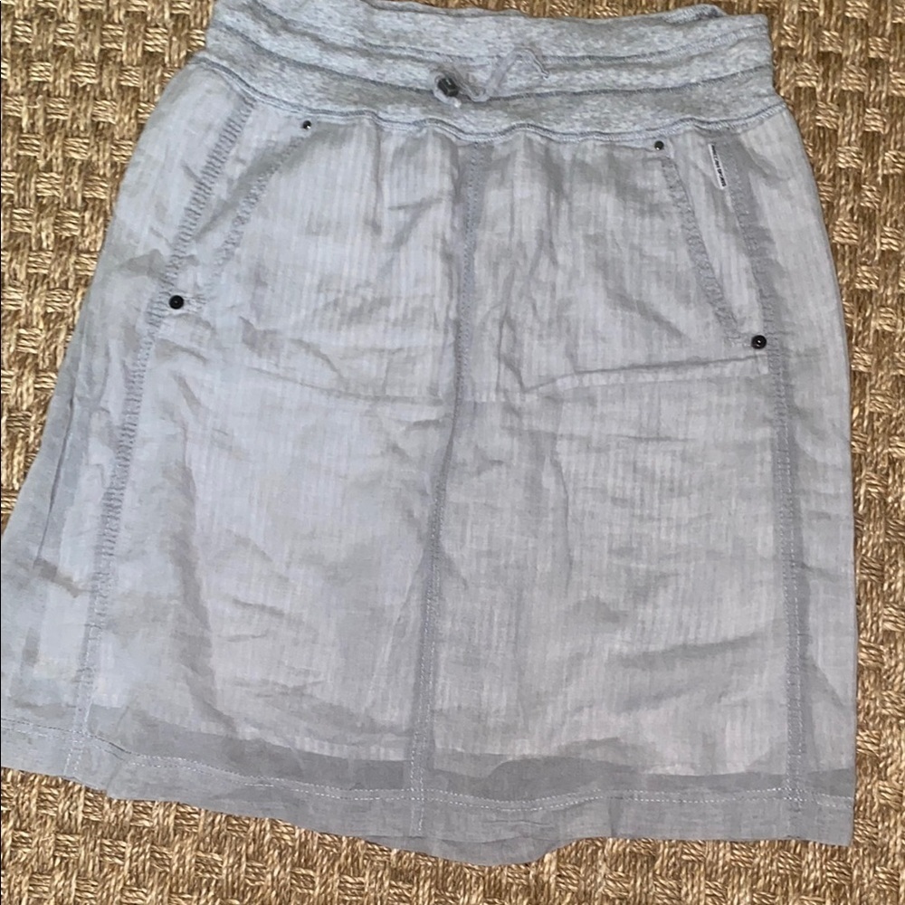 Marc Cain Gray Women's Skirt with drawstring waist. Sheer over stripe luxury